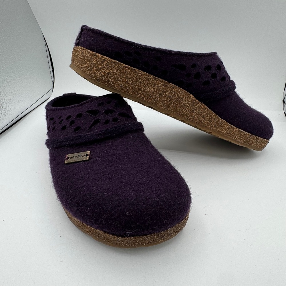 Haflinger Purple Wool Clogs Laser Cut Petal Cork Midsole EU 40 Womens 9